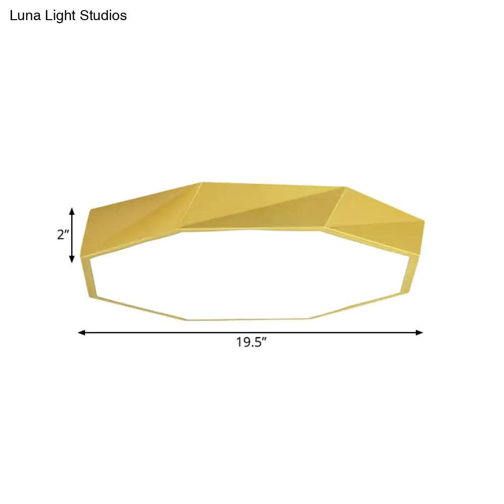 Modern Metal Octagon Ceiling Light Yellow/Green Led Flush Mount Lamp With Acrylic Diffuser -