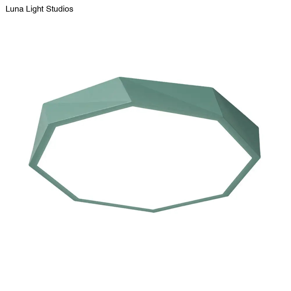 Modern Metal Octagon Ceiling Light Yellow/Green Led Flush Mount Lamp With Acrylic Diffuser -