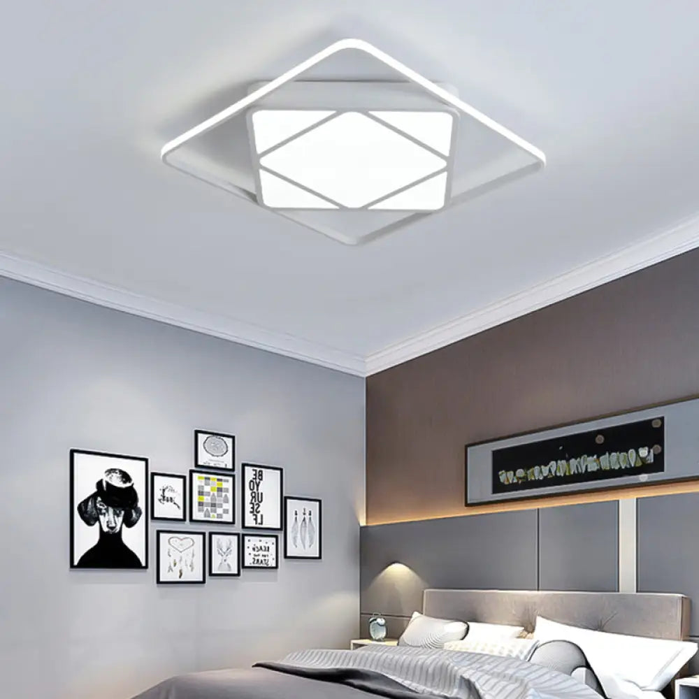 Modern Metal Rhombus Flush Mount Ceiling Light For Bedroom - Led White/Black Warm/White
