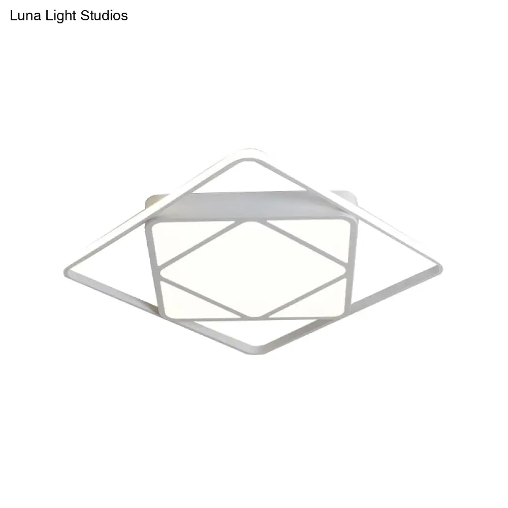 Modern Metal Rhombus Flush Mount Ceiling Light For Bedroom - Led White/Black Warm/White