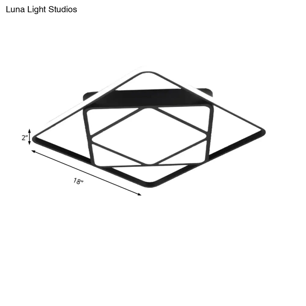 Modern Metal Rhombus Flush Mount Ceiling Light For Bedroom - Led White/Black Warm/White