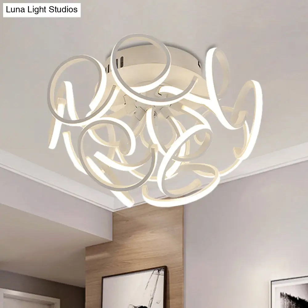 Modern Metal Semi Flush Ceiling Light - Twisted Strip Design 9/12 - Light White Led