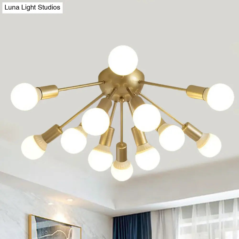 Modern Metal Sputnik Semi Flush Mount Ceiling Light – 8/12 Lights In White/Black/Gold For Living