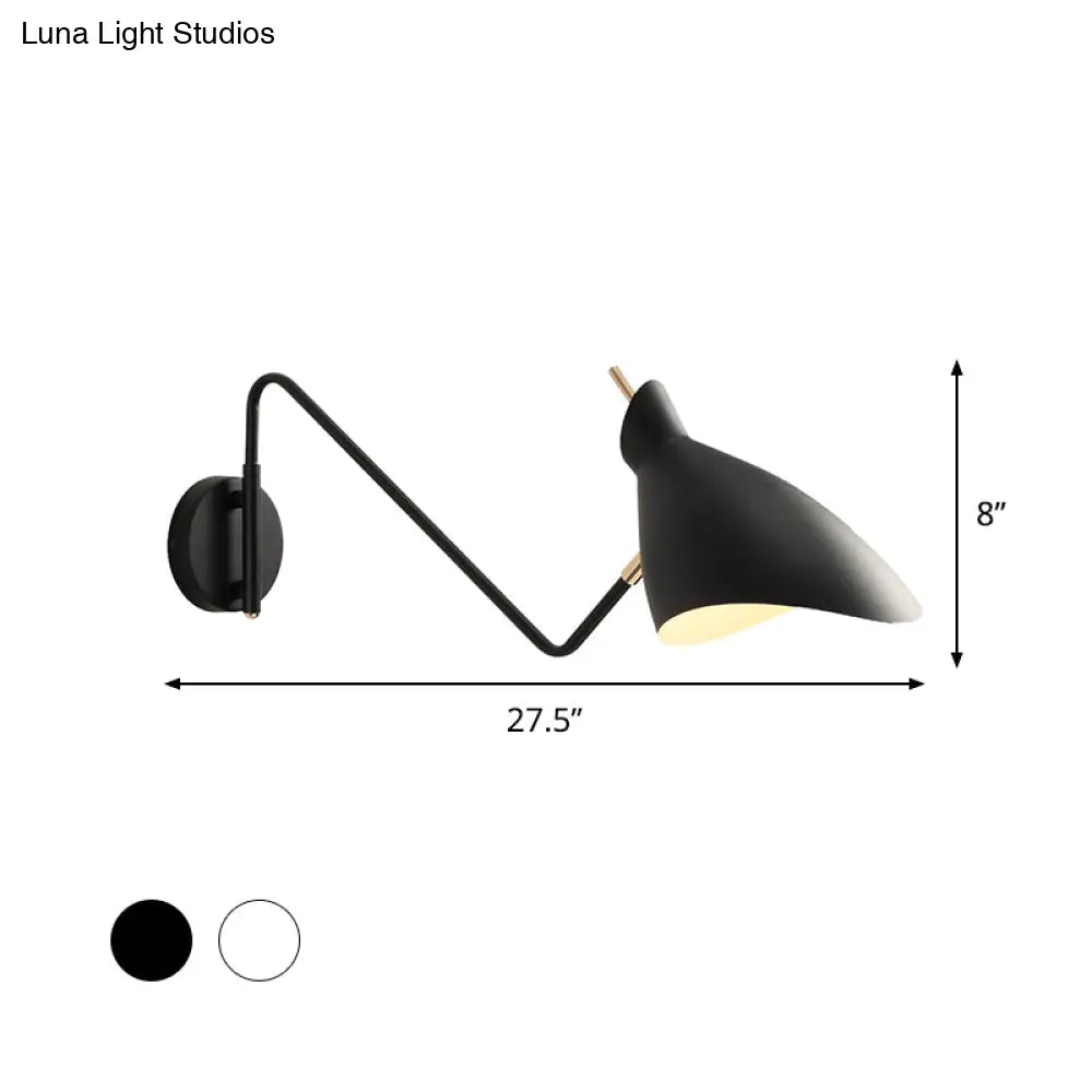 Modern Metal Wall Sconce With Angled Arm - Black/White Waveform Design For Bedroom Or Warehouse