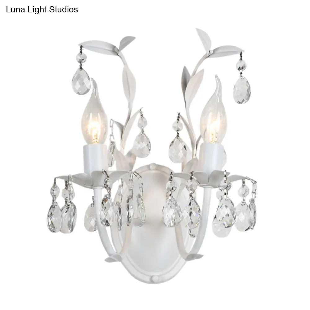 Modern Metallic Wall Light Fixture: Bare Bulb 1/2-Light Sconce With Crystal And Leaf Decoration