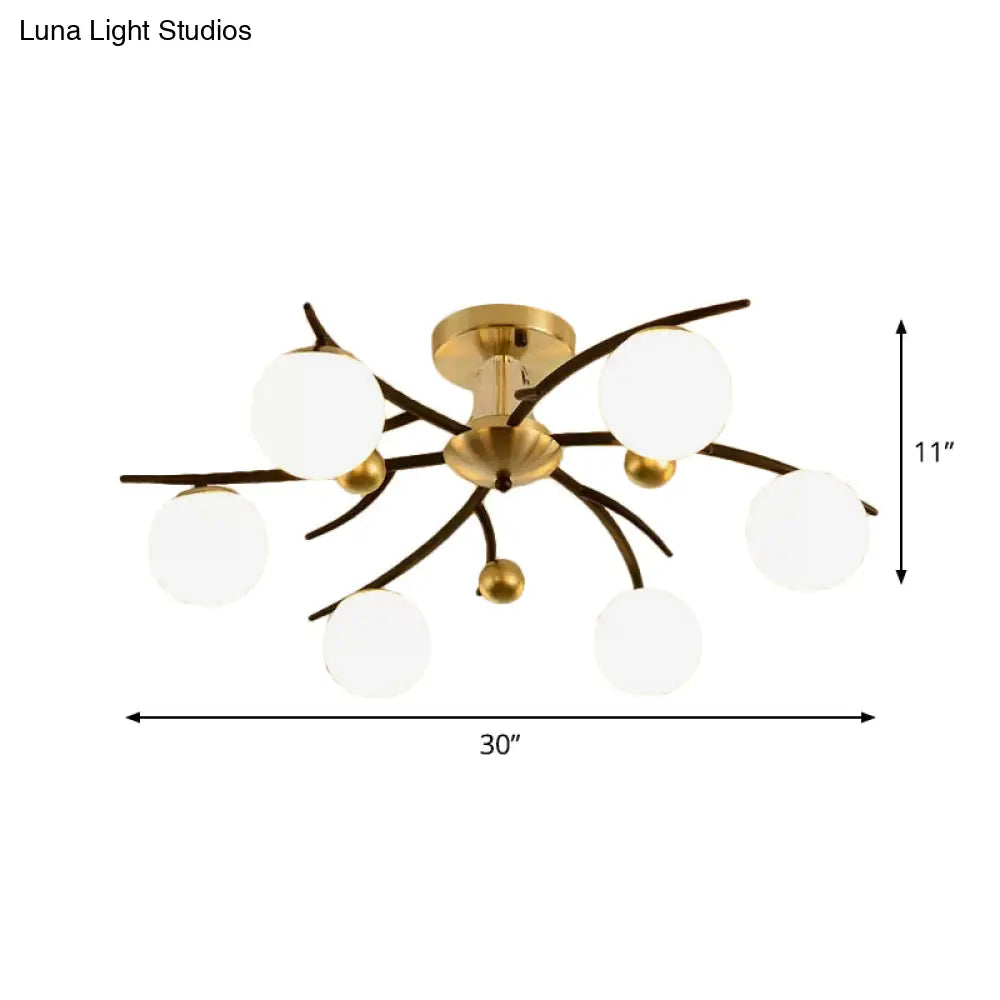 Modern Milk Glass Orb Ceiling Light In Black - Perfect For Living Room Semi Flush Mount
