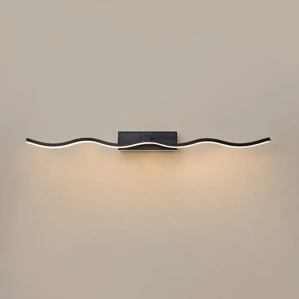 Modern Minimalist Metal Wall Vanity Light With Waving Design Black / 23.5