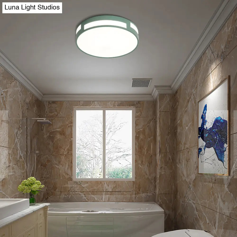 Modern Nordic Led Flush Ceiling Light With Round Acrylic Shade In Blue/Green/Pink/Yellow