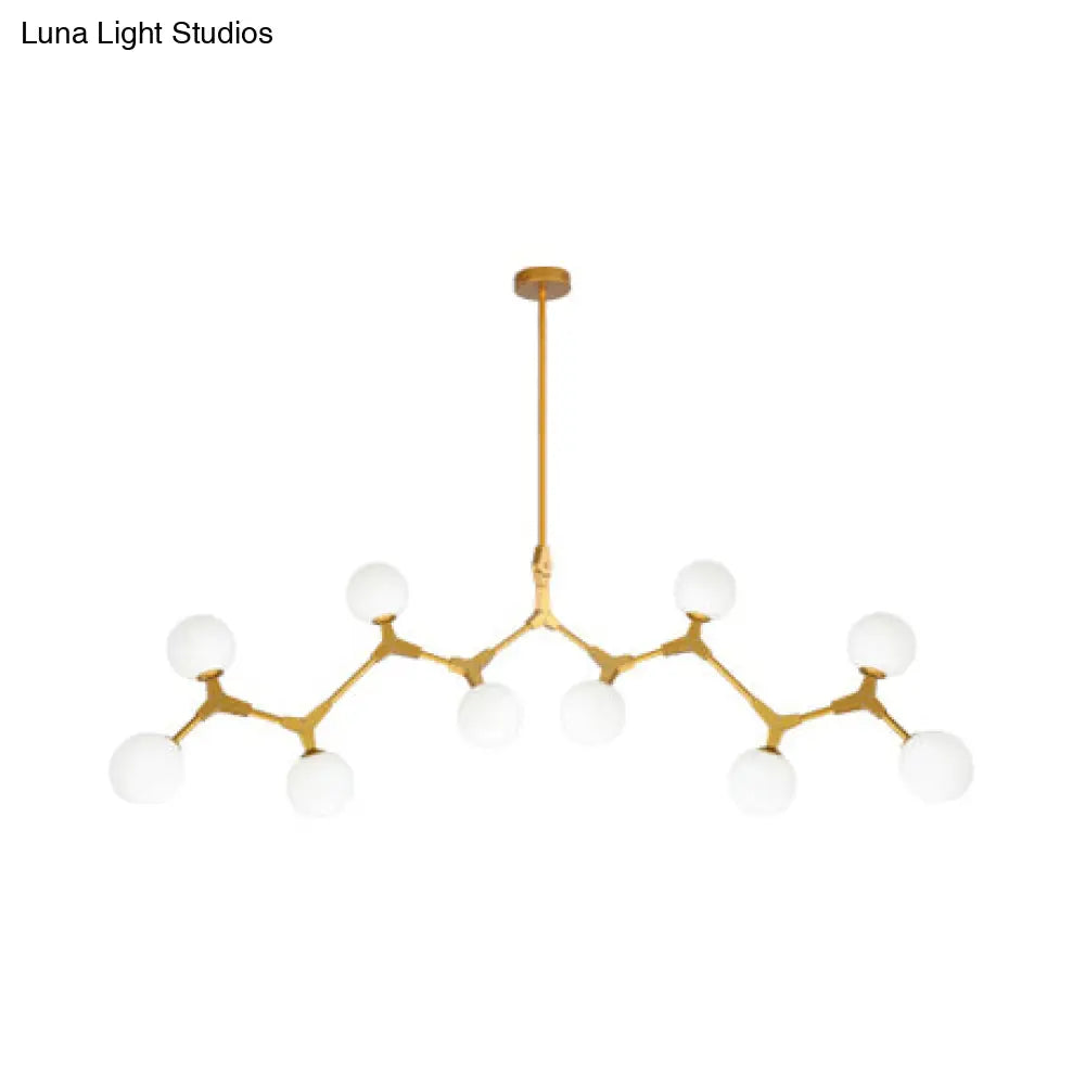 Modern Nordic Style Opal Glass Branch Hanging Lamp With Gold Chandelier Light - 5/6/7 Lights