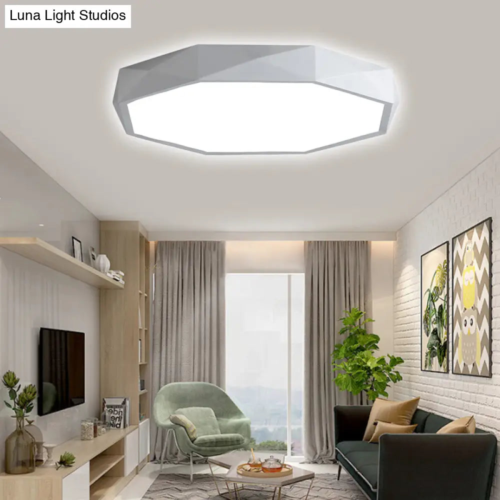 Modern Octagon Metal Led Flush Mount Lamp - 16’/19.5’/23.5’ Wide White Perfect For Living Room