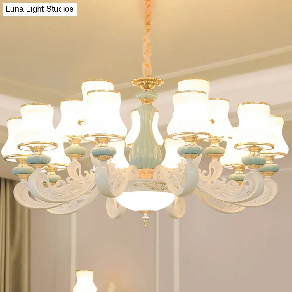 Modern Opal Glass Living Room Drop Lamp With Pear Shade