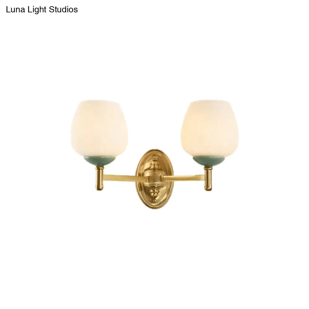 Modern Opal Glass Wall Sconce With Gold Porcelain Cap - 1/2-Light Hall Mount Fixture
