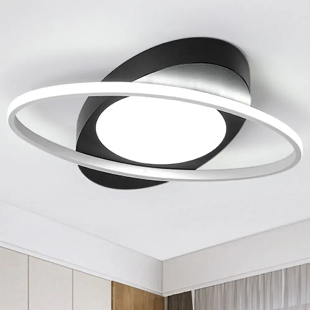 Modern Orbit Ceiling Flush Light - Led Bedroom Flushmount 18’/23’ Wide Black/White Acrylic
