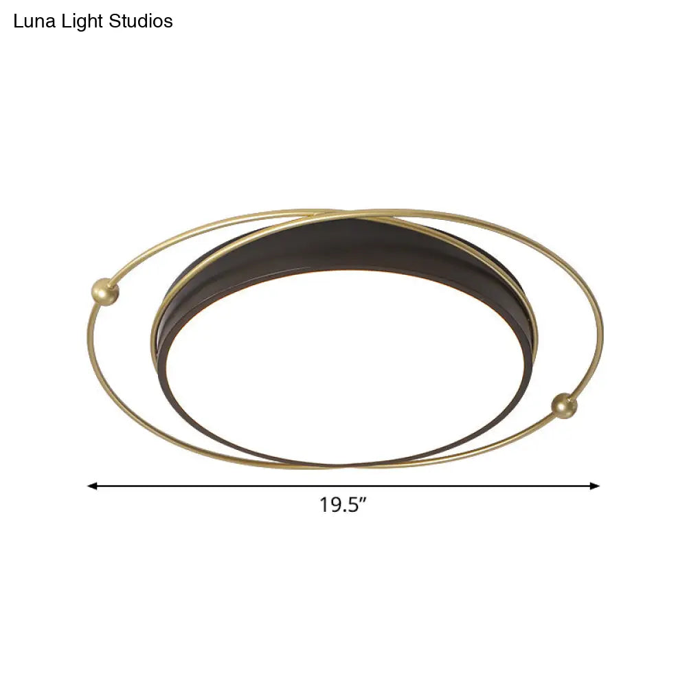 Modern Orbital Metal Flush Mount Led Ceiling Light In Black-Gold Warm/White - 16’/19.5’ Wide