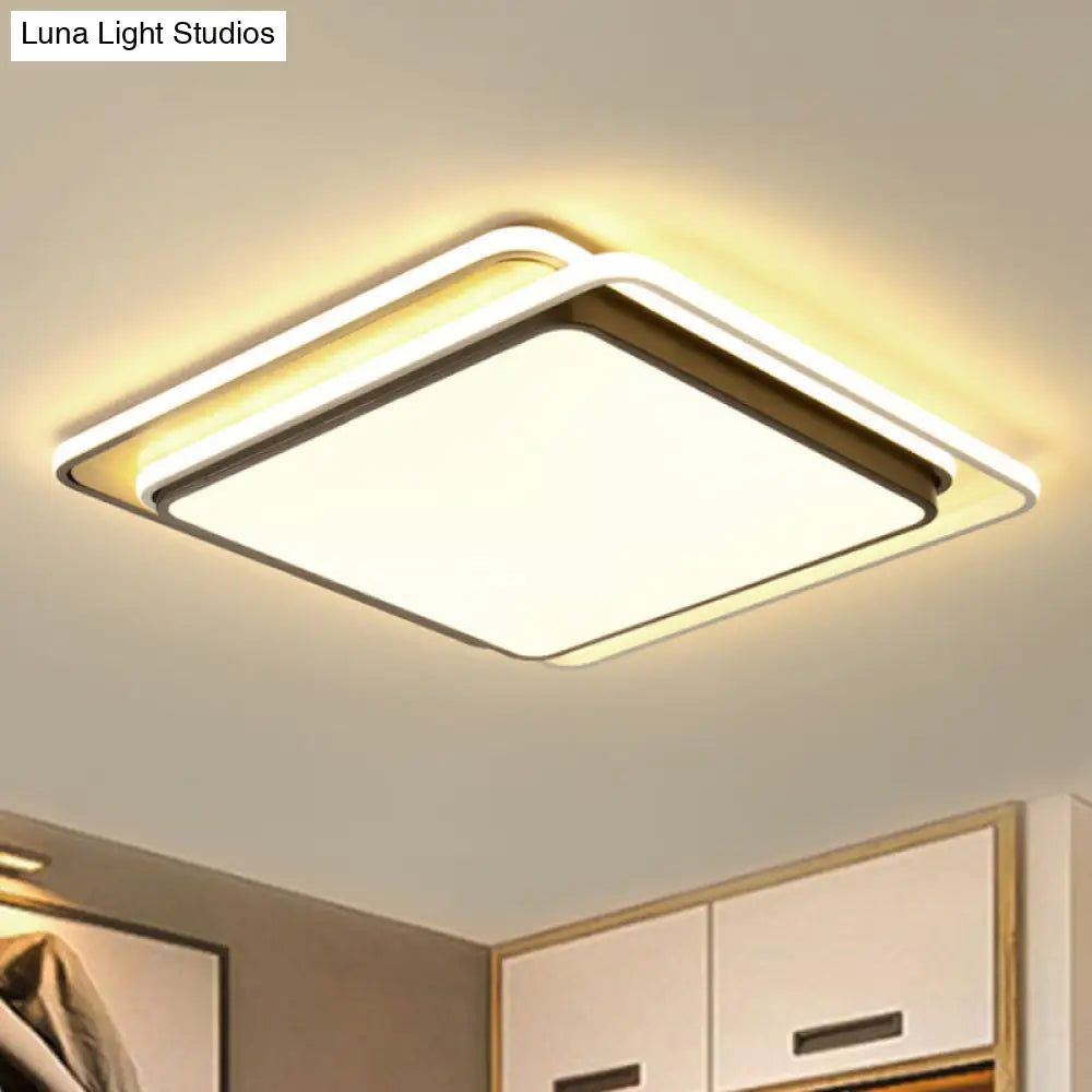 Modern Overlapping Square Flush Ceiling Light - Metal Led Black Mount Fixture White/Warm