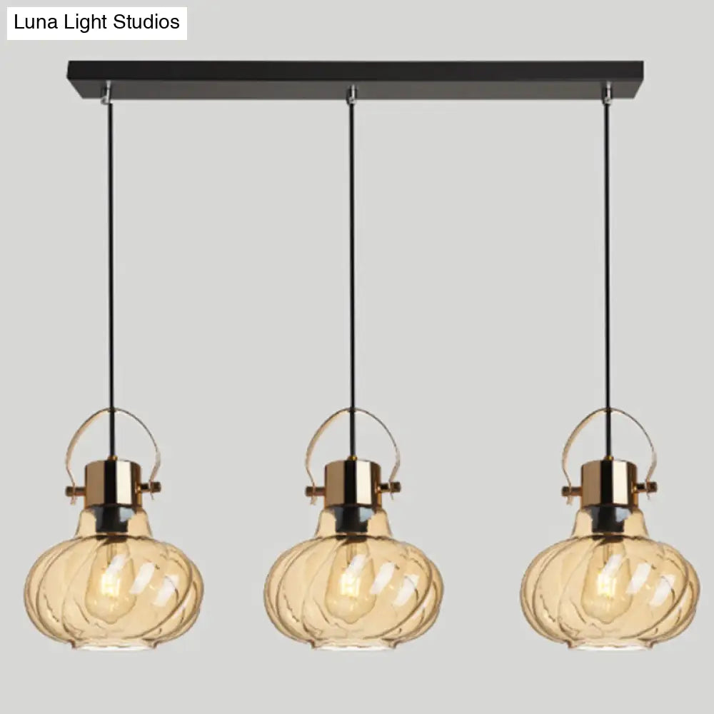 Modern Pendant Light Fixture - Stylish Down Lighting For Dining Room With Pumpkin Glass Shade