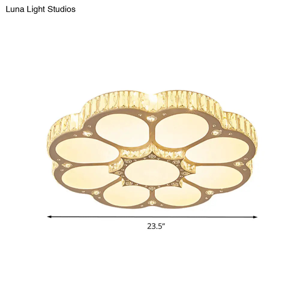 Modern Petal Crystal Led Flush Ceiling Light In White - 19.5’/23.5’/31.5’ For Bedroom
