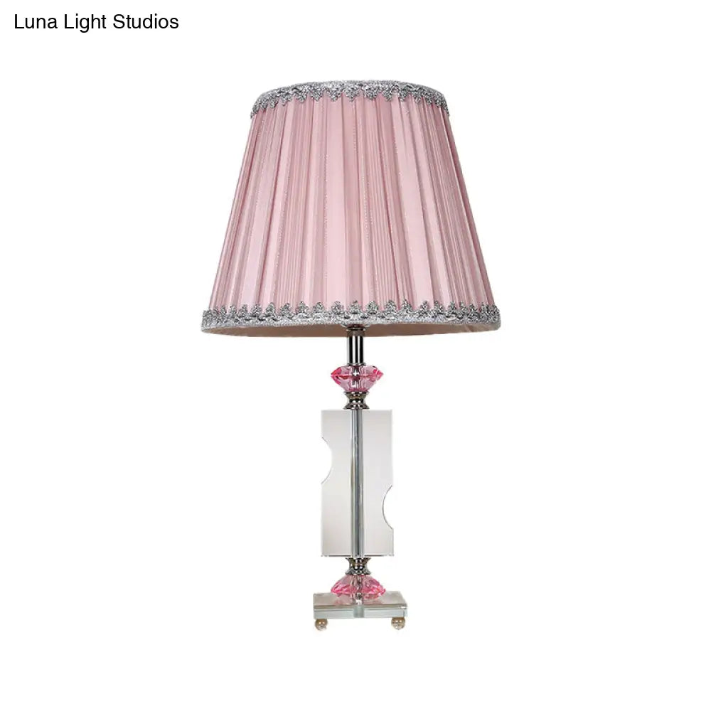 Modern Pink Table Lamp: 1 Head Living Room Desk Light With Pleated Fabric Shade