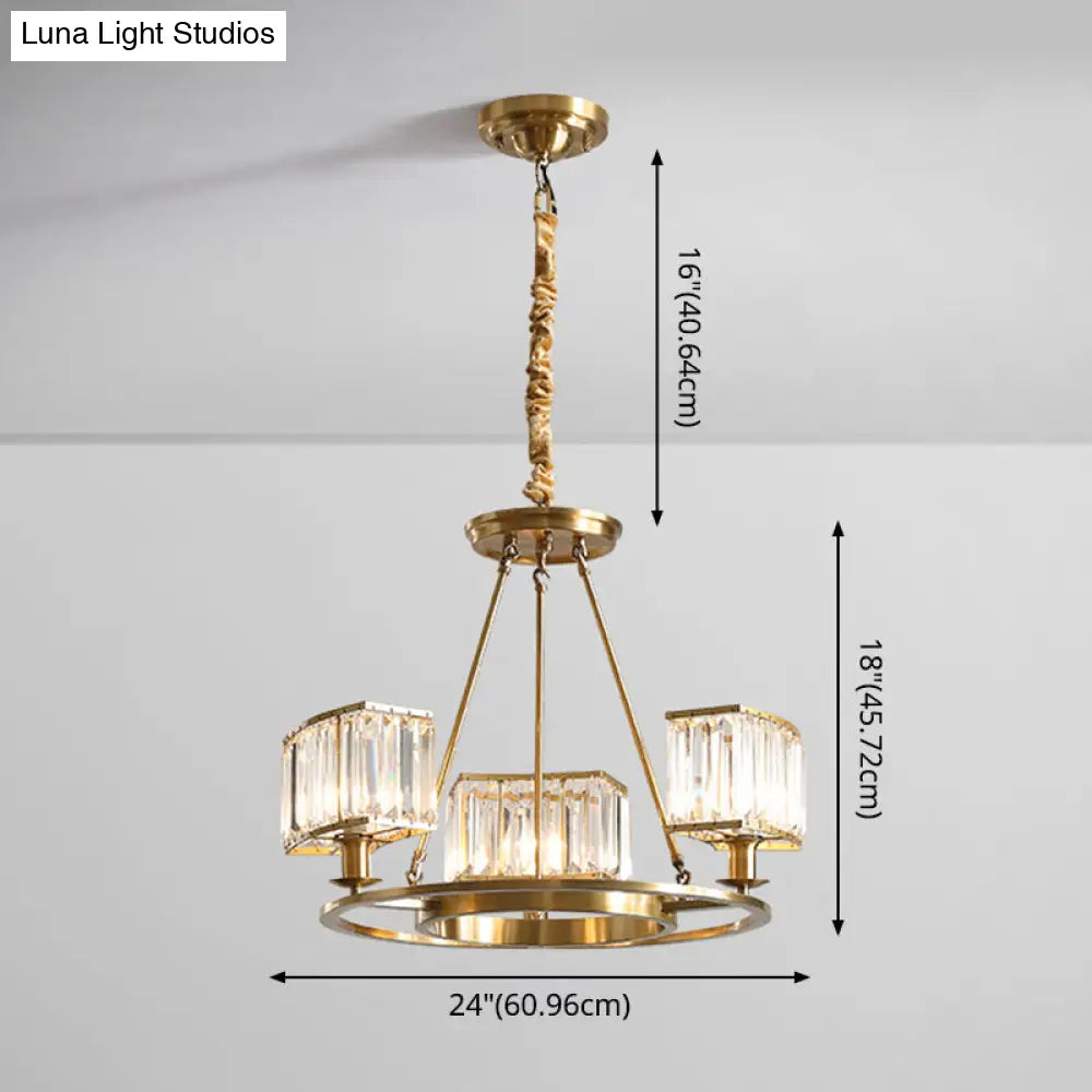 Modern Polished Brass Chandelier With Adjustable 15 Cord And Clear Crystal Pendant