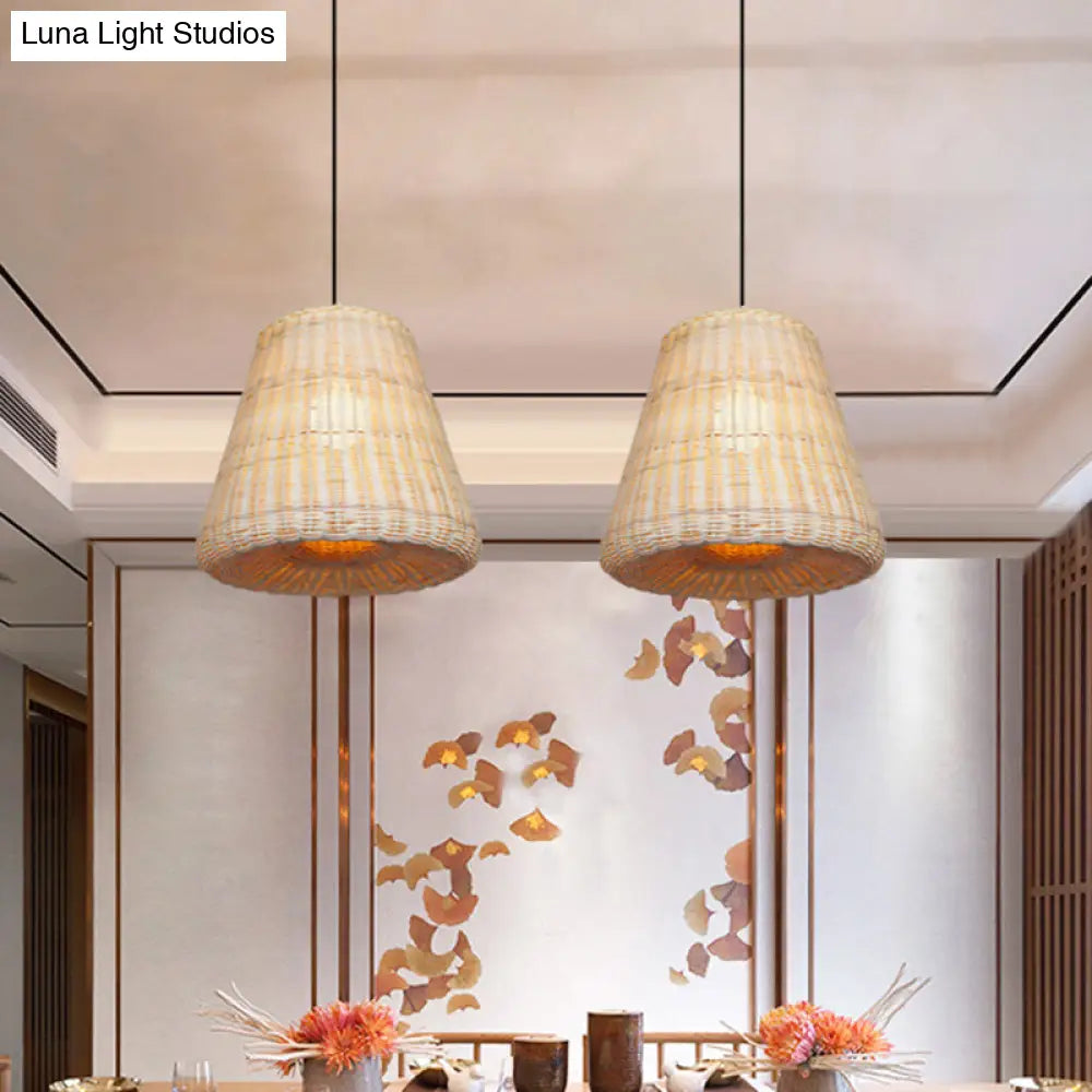 Modern Rattan Pendant Light With Conic Design And Beige Color - Ideal For Restaurants Farmhouse
