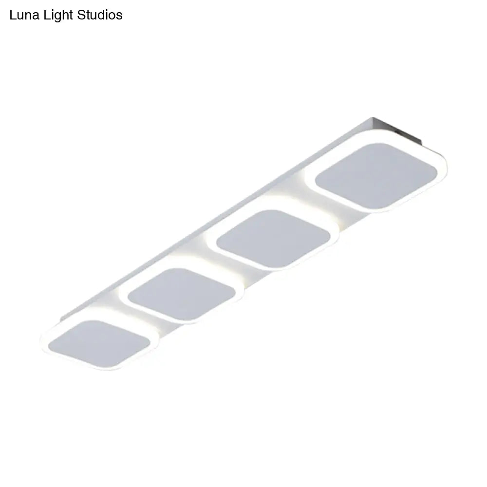 Modern Rectangle Flush Led Ceiling Light Fixture With Acrylic Shade - 4/5 Lights White/Warm For