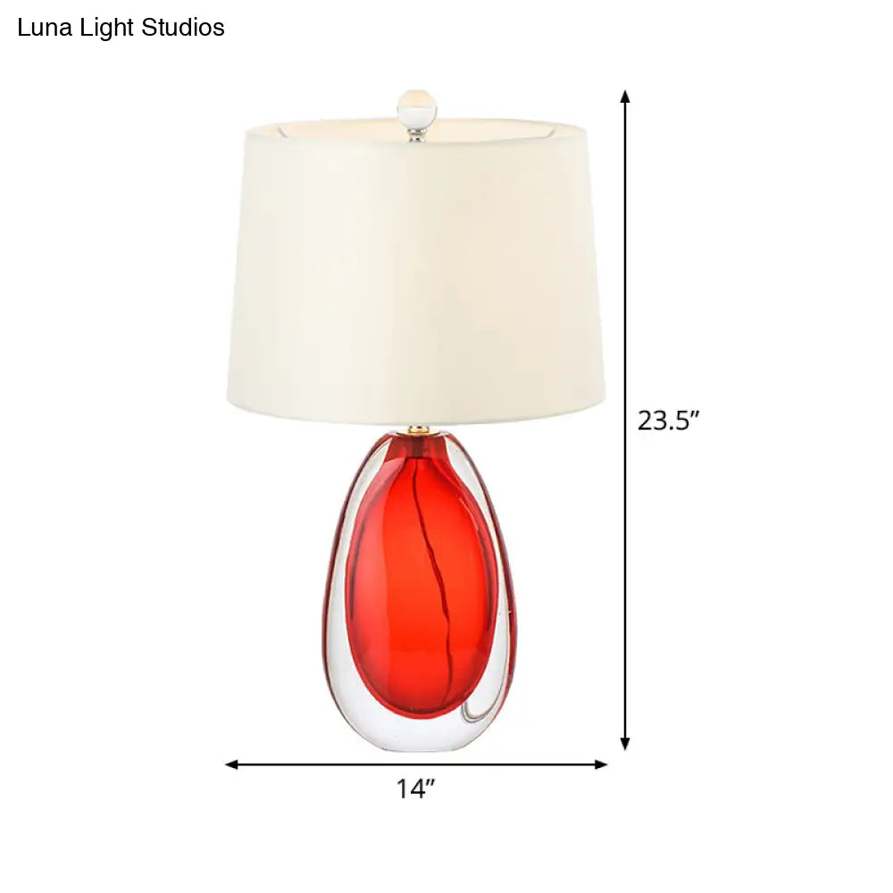 Modern Red Table Lamp With Barrel Fabric Shade: Perfect Living Room Task Light