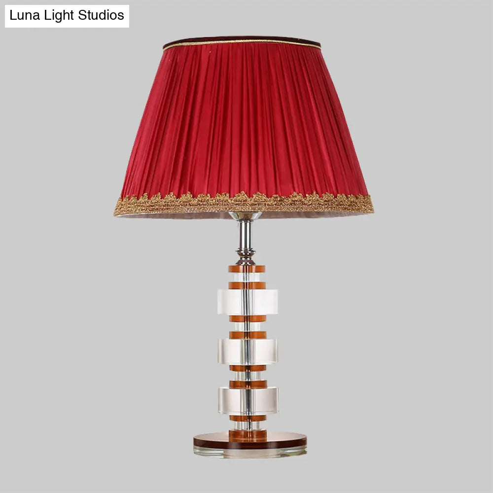 Modern Red Table Lamp With Clear Crystal Accent - Perfect For Your Living Room Nightstand