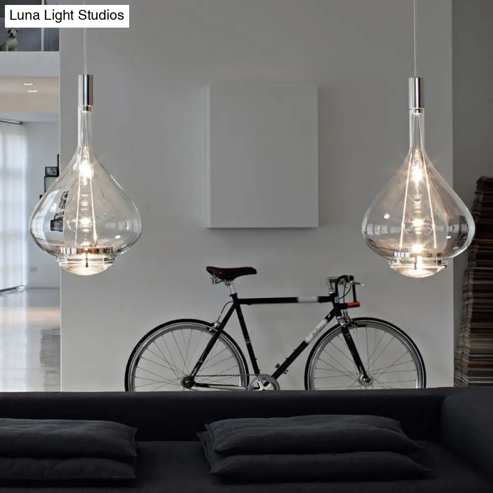 Modern Rose Gold/Clear/Smoke Glass Pendant Light - Beaker-Inspired Shape | 1-Light Dining Room