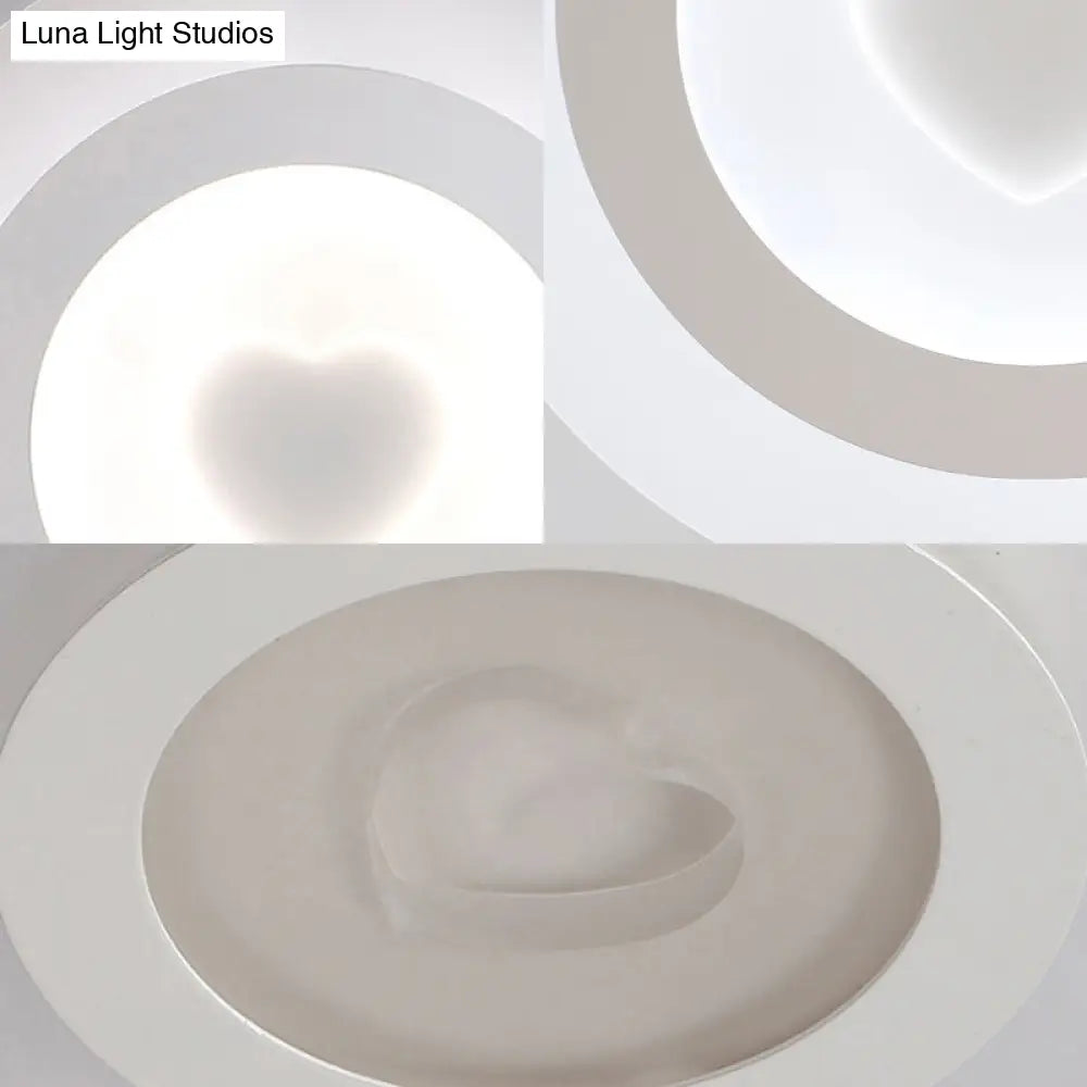 Modern Round Acrylic Flush Mount Light Led - 8’/16.5’/20.5’ Wide Lamp With Heart Pattern Warm/White