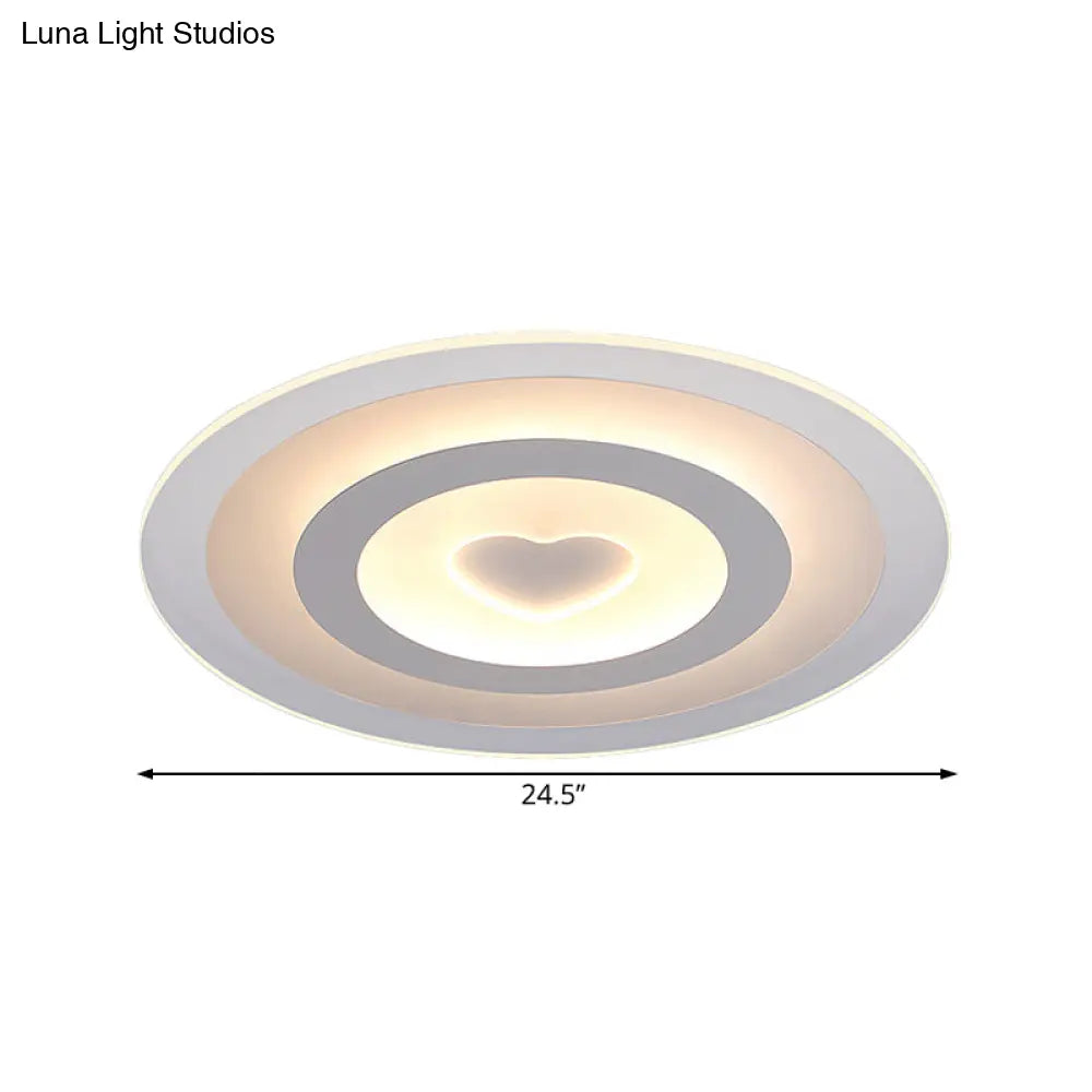 Modern Round Acrylic Flush Mount Light Led - 8’/16.5’/20.5’ Wide Lamp With Heart Pattern Warm/White