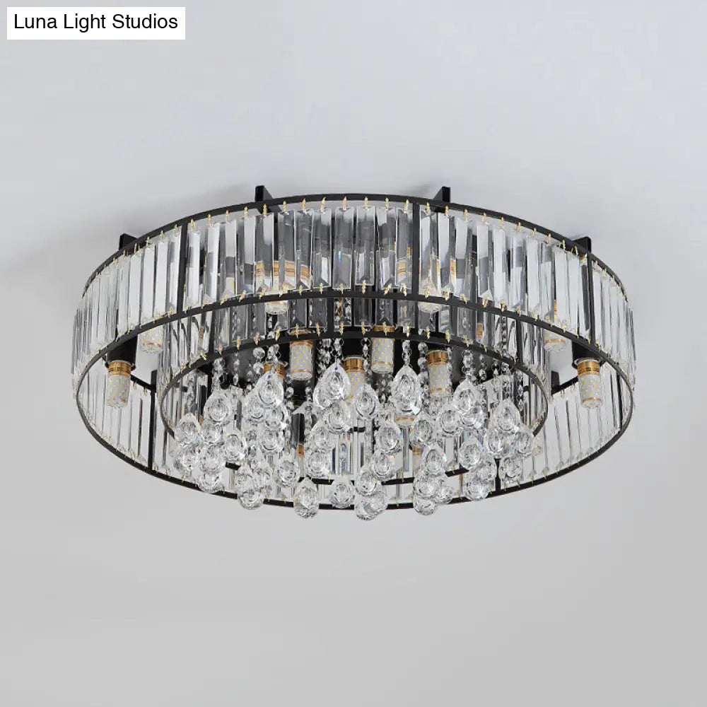 Modern Round Flush Mount Ceiling Light With Crystal Draping - 7/13 - Light Options
