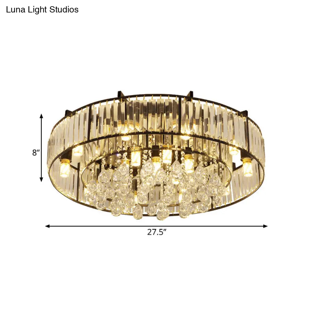 Modern Round Flush Mount Ceiling Light With Crystal Draping - 7/13 - Light Options