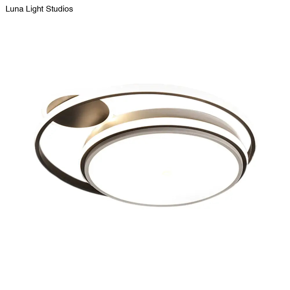 Modern Round Flush Mount Led Lamp In Black With Warm/White Light And Simple Metal Design -
