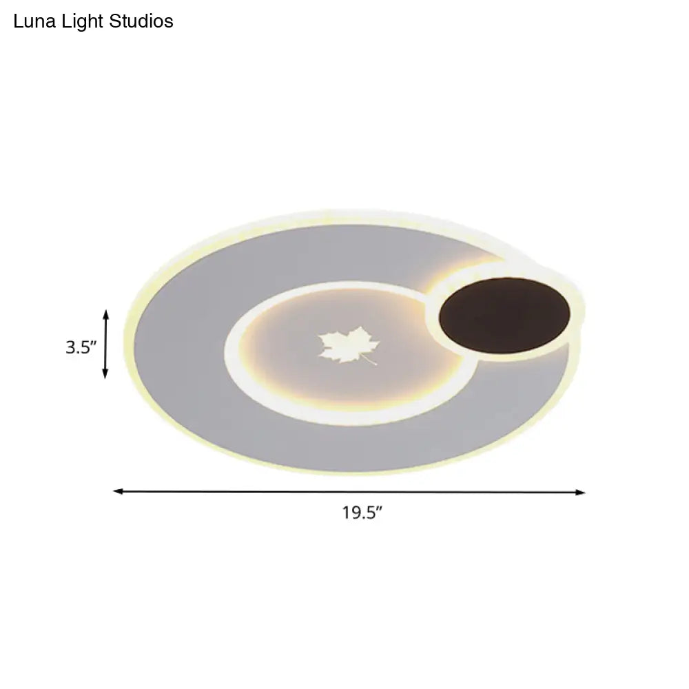 Modern Round Led Ceiling Light With Maple Leaf Pattern - 16’/19.5’ Wide White Flushmount For