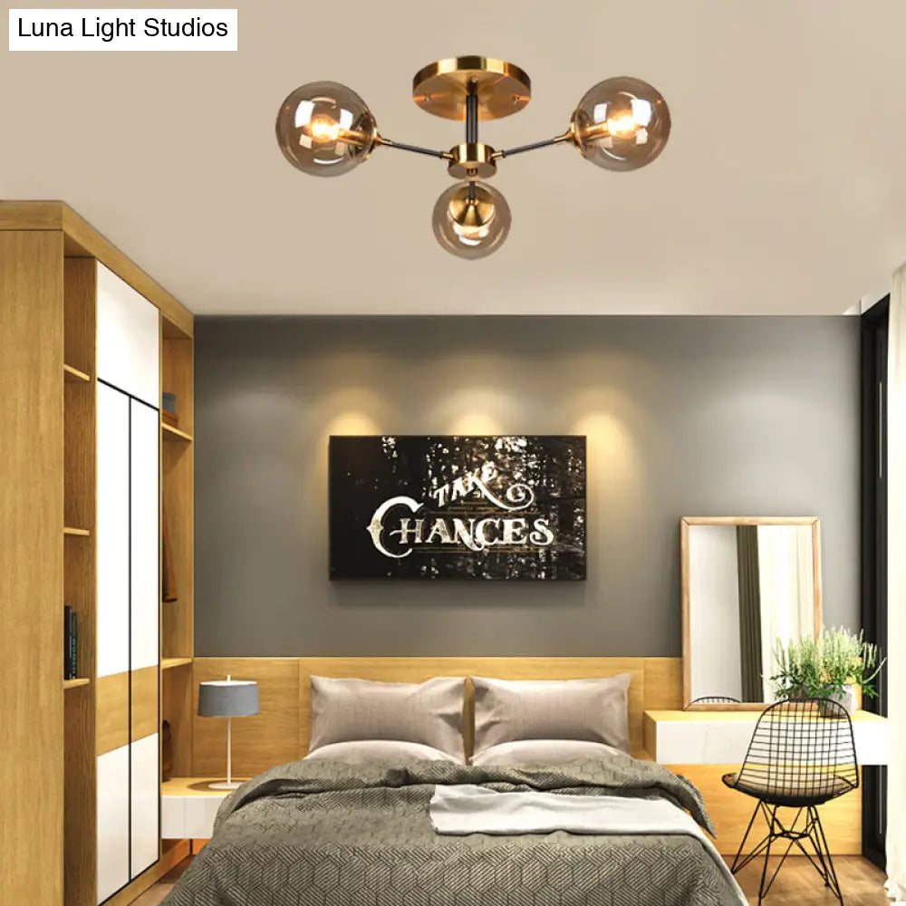 Modern Round Semi Flush Mount Lighting In White/Orange With Smoke Glass - 3/6/8 Light Gold Led