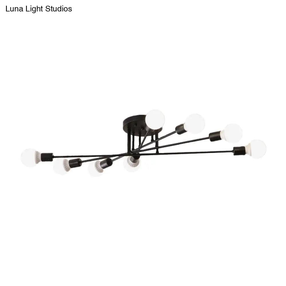 Modern Semi Flush Mount Gold/Black Ceiling Light Fixture - 6/8/10 Lights Exposed Bulb Design For