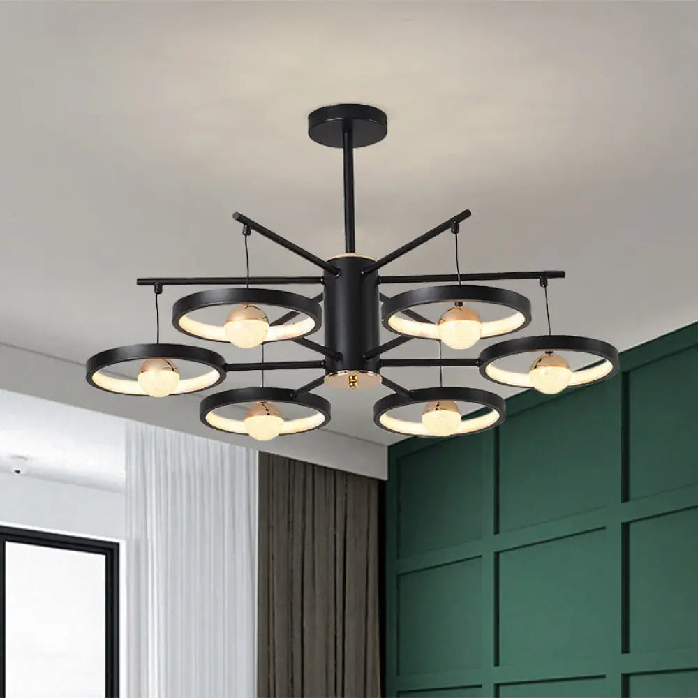 Modern Semi Mount Black Finish Led Ceiling Lamp 5/6 Heads With Acrylic Shade 25.5’/29.5’ Wide /