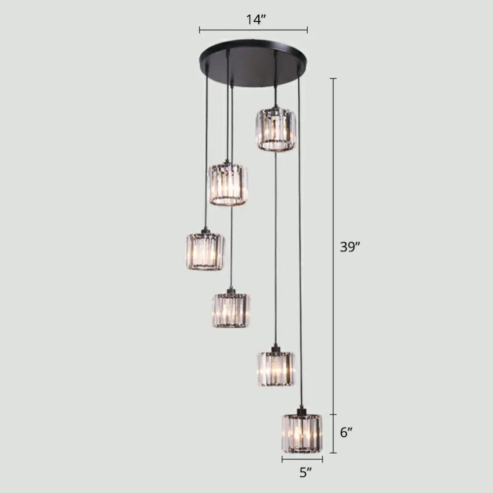 Modern Shaded Glass Multi-Light Pendant For Living Room Ceiling 6 / Black