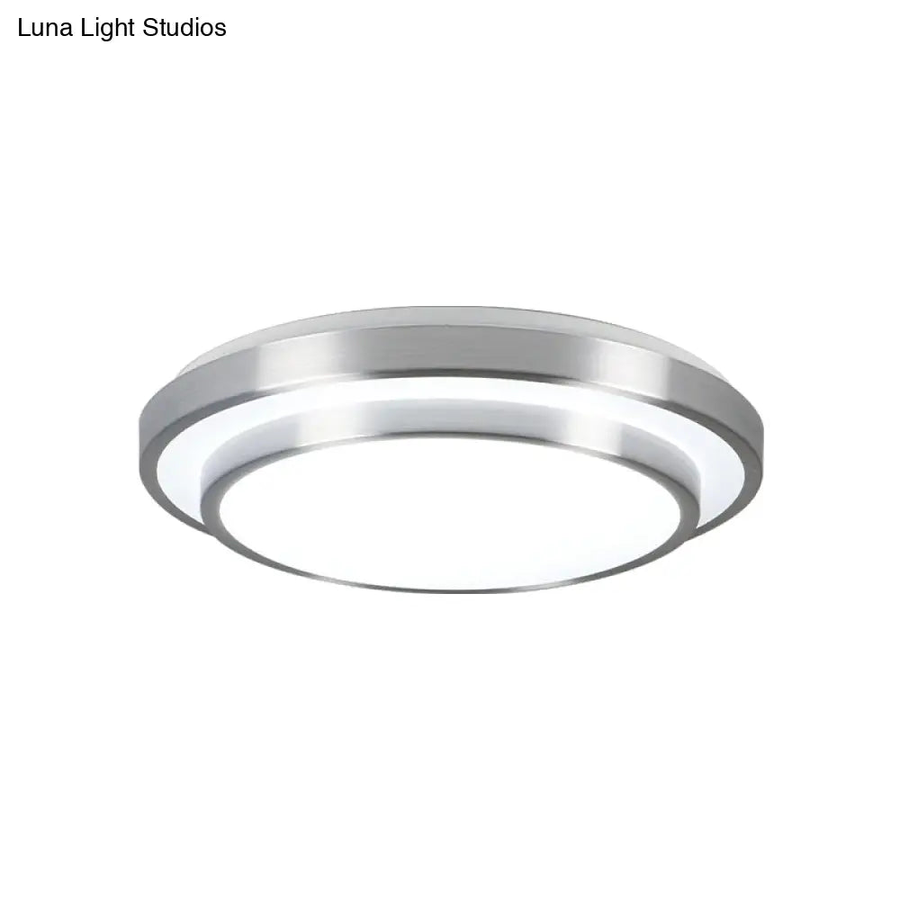Modern Silver Flush Mount Lighting With Acrylic Shade – Integrated Led Ceiling Light For Living