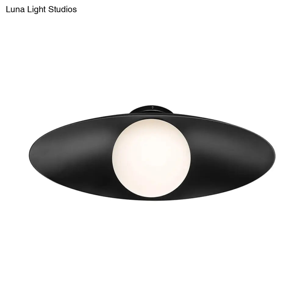 Modern Simple Orb Flush Mount Ceiling Light With Frosted Glass - 1 Black/White Oval Metal Shade