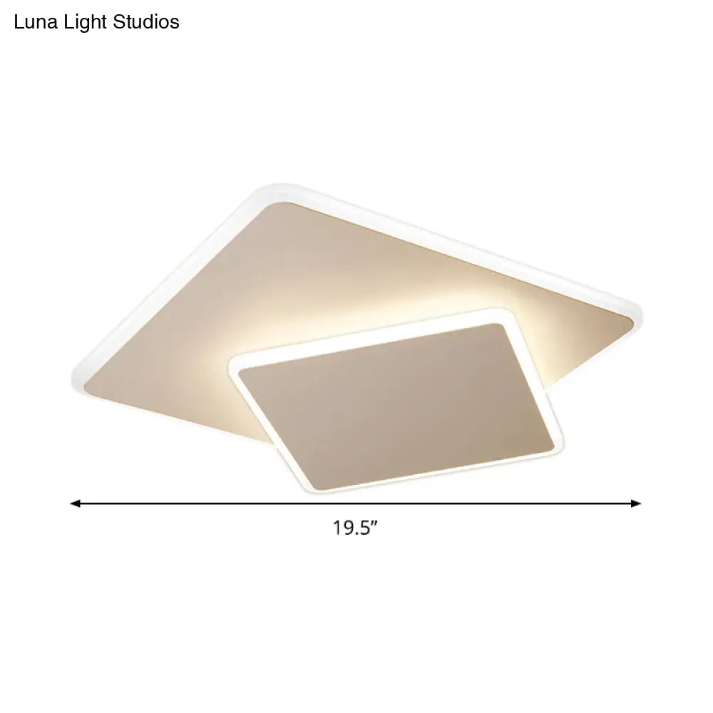Modern Square Flush Mount Led Ceiling Light White/Coffee Acrylic 16’/19.5’ Wide Warm/White Lighting