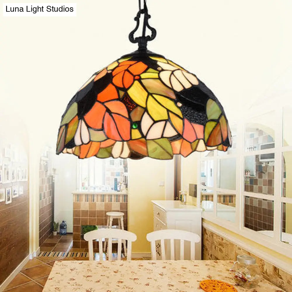 Modern Stained Glass Tiffany Suspension Lamp - Black Shell Leaf Butterfly Design Ideal For Dining