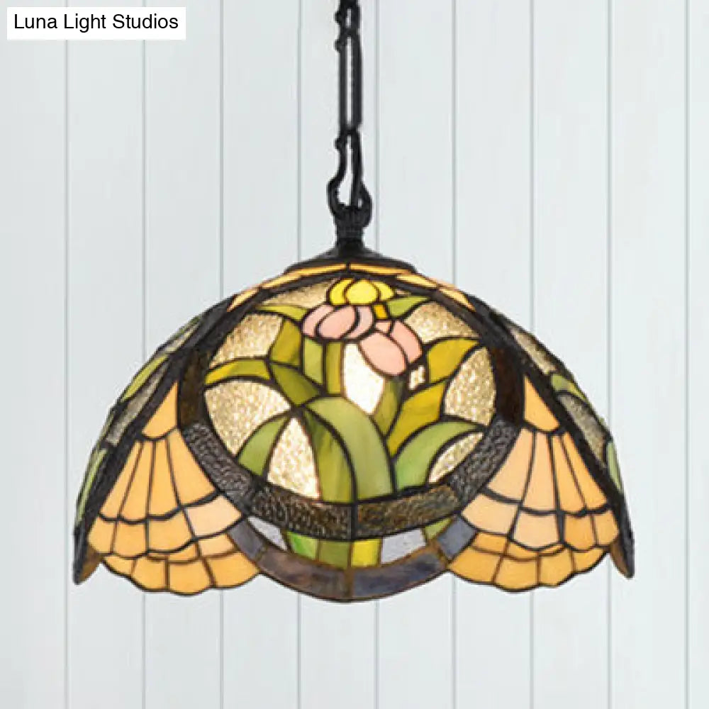 Modern Stained Glass Tiffany Suspension Lamp - Black Shell Leaf Butterfly Design Ideal For Dining