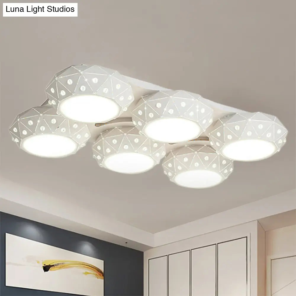 Modern Style White Flush Mount Ceiling Light With 6 Faceted Round Lights For Living Room