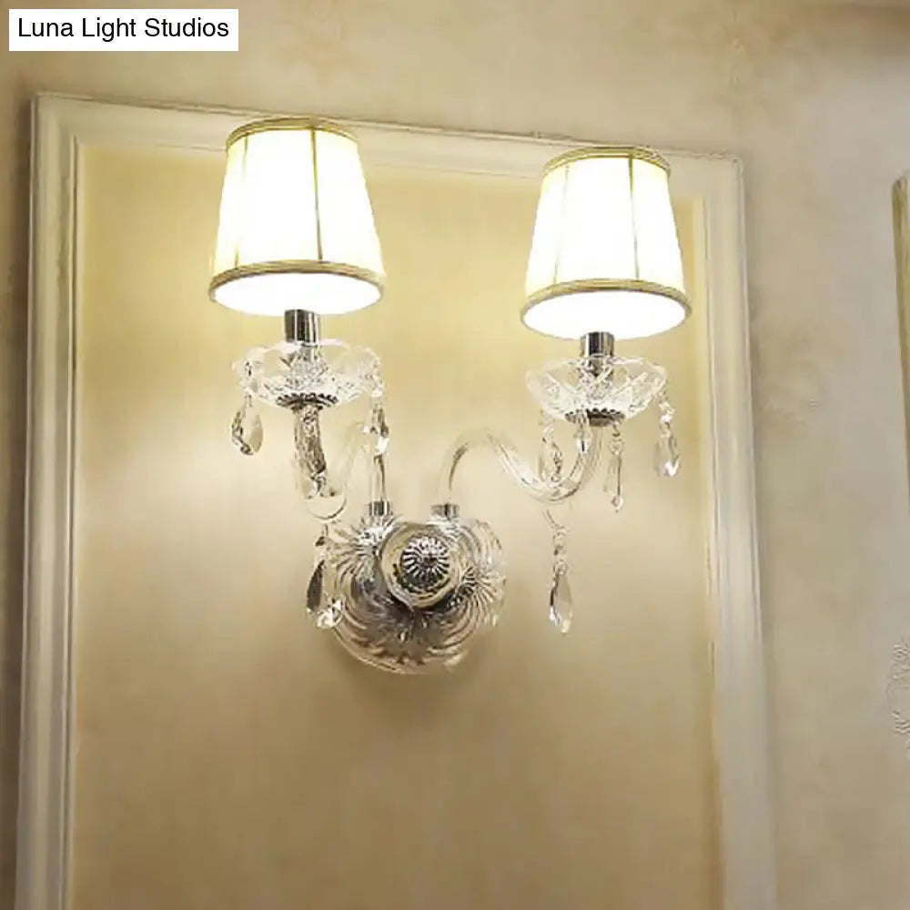 Modern Tapered Sconce Light With 2 Heads - Glass Tube Arm For Bedside Wall Mount