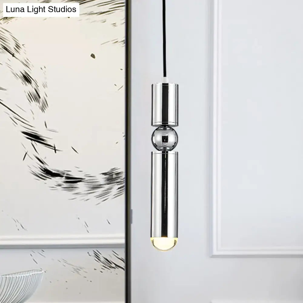 Modern Tube Hanging Light - Metal Black/White/Brass Led Suspension Pendant In Warm Ideal For Dining