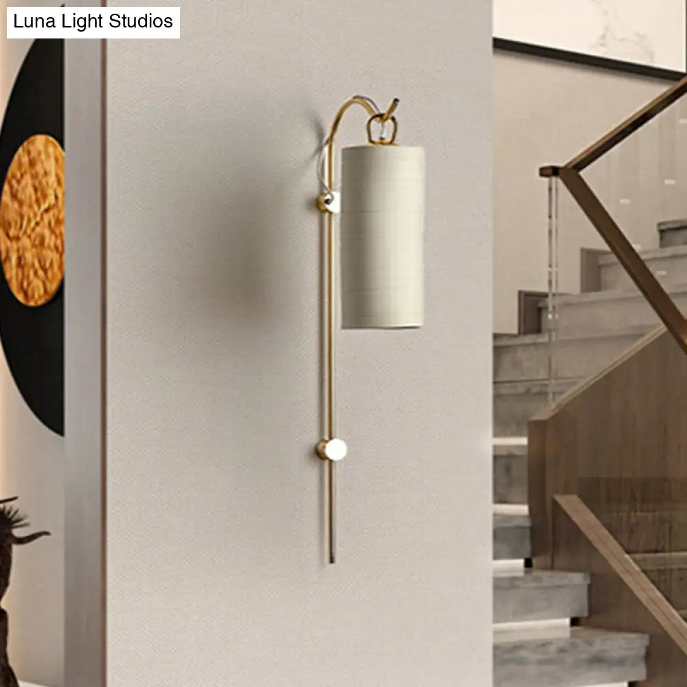 Modern Tube Sconce Lighting With Green/White Fabric Shade - 1 Light Living Room In Black/Gold