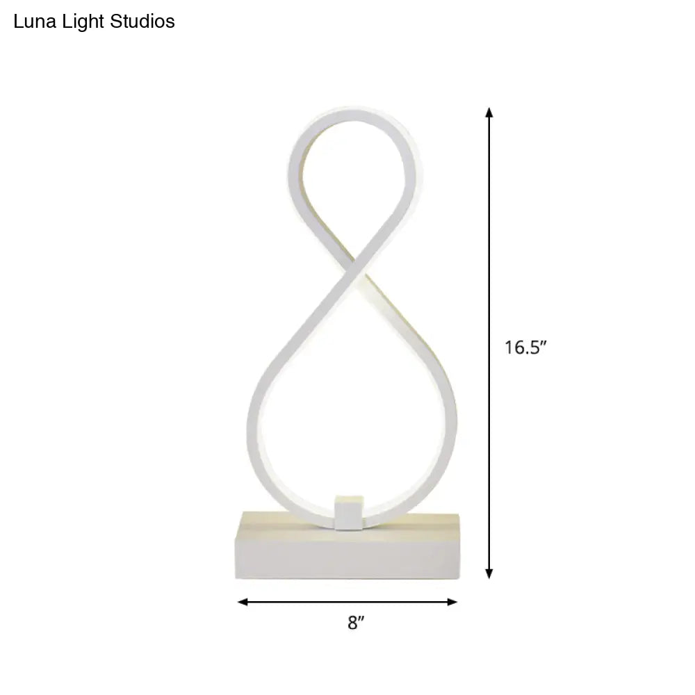 Modern Twisted Table Light: Acrylic Led Nightstand Lamp With Metal Base - White