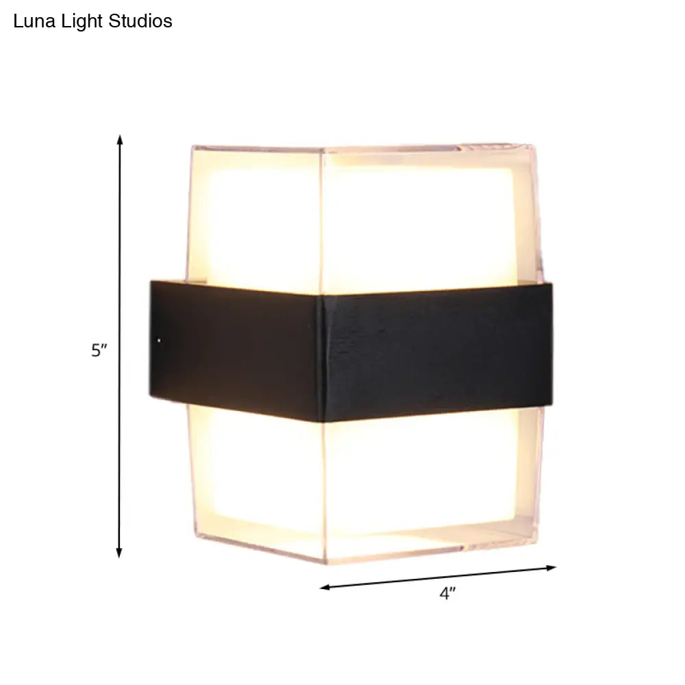 Modern White And Black Cuboid Box Led Acrylic Wall Sconce Light For Bedside In Warm/White