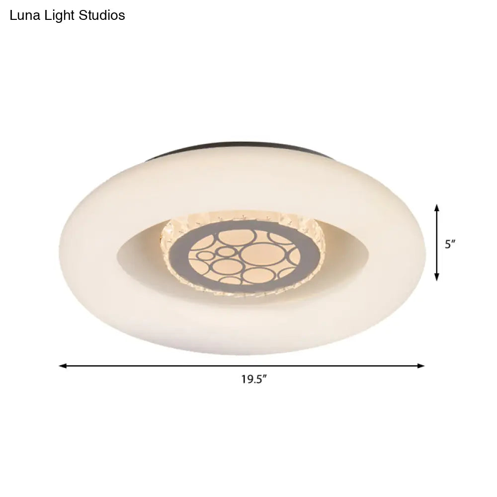 Modern White Circle Flush Mount Light - Unique Acrylic Ceiling Fixture For Bedroom